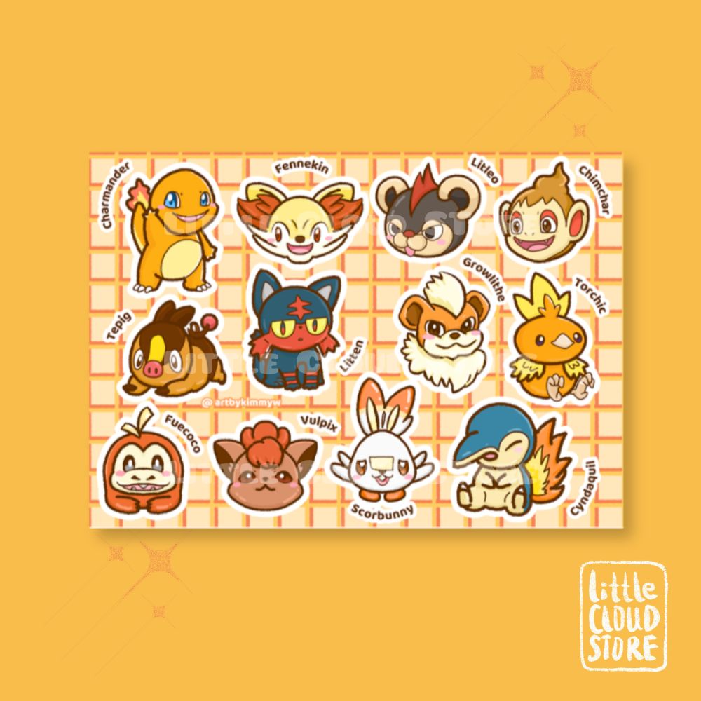 Fire type Pokémon Sticker Sheet