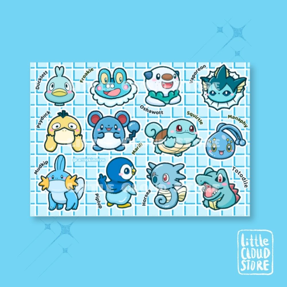 Water Type Pokémon Sticker Sheet
